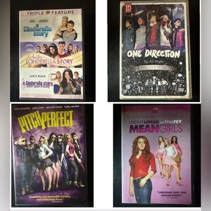 4 DVDs Cinderella Story, Mean Girls, Pitch Perfect, One Direction